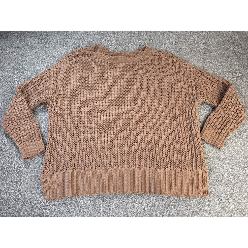 American Eagle Sweater Crewneck Chunky Knit Oversized Soft Cozy Brown Size Small
